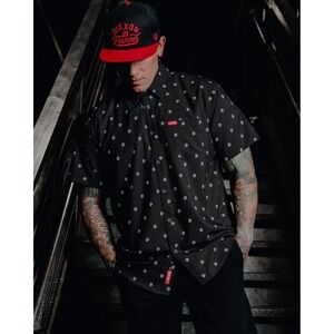 Dixxon Insignia Party Shirt L Black White Logo Button Up Streetwear